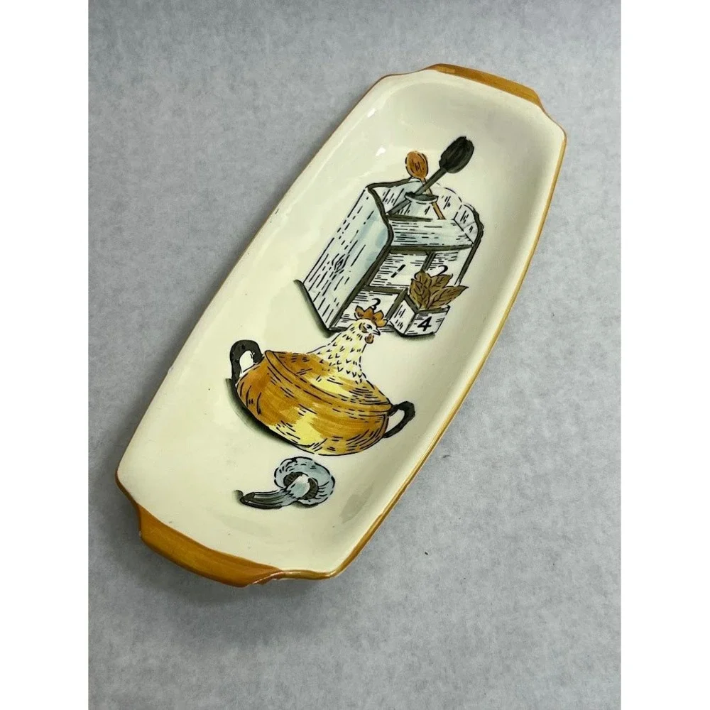Vintage PY Ceramic Tray Chicken Tureen Mushroom Country Kitchen Hand Painted